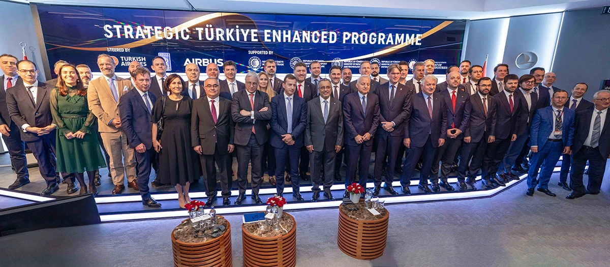 En el encuentro estuvieron presentes el Ministro de Comercio de Turqua, Sr. Prof. mer Bolat, el Ministro de Industria y Tecnologa, Sr. Mehmet Fatih Kacır, el Ministro de Transporte e Infraestructura, Sr. Abdulkadir Uraloğlu, y el Viceministro de Defensa Nacional, Sr. Bilal Durdalı, representantes de las principales empresas aeroespaciales turcas, as como del Cnsul General britnico, y subsecretarios de Francia y Espaa. Foto: Turkish Airlines